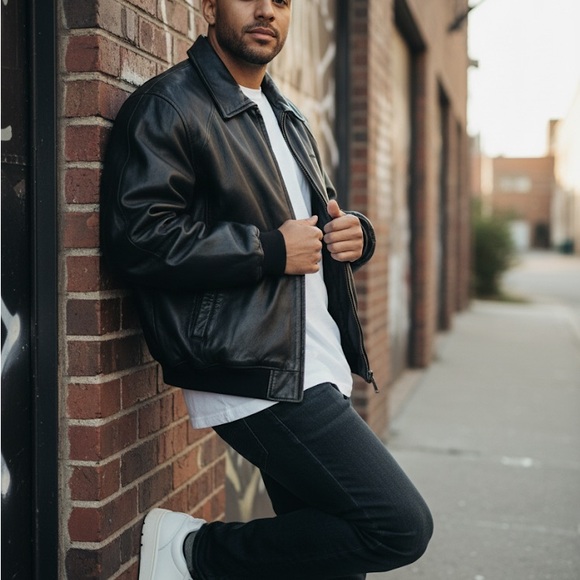 Phat Farm Other - 💥 Phat Farm Vintage Black Genuine Leather Bomber Jacket 2XL Hip Hop Y2K